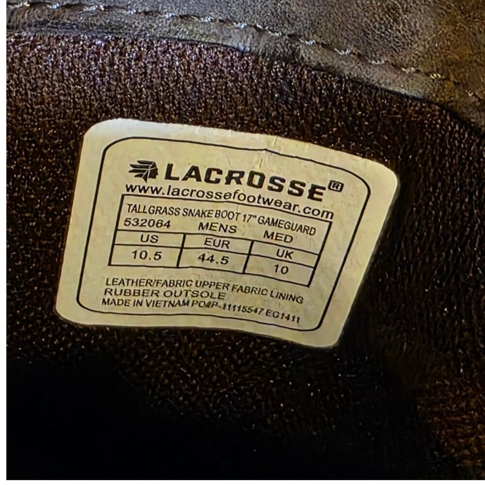 LaCrosse Tall Grass Snake Boot 17" Game Guard Quad Core Sz 10.5 532084 - Picture 9 of 10